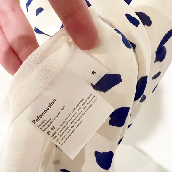 Reformation Ivette Dalmatian Polka Dot Blue Spotted Low Scoop Back Mini Dress - Picture 7 of 7